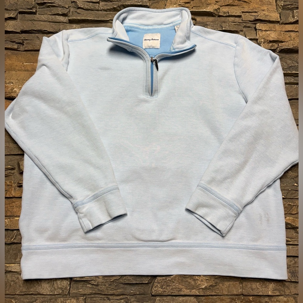 Tommy Bahama Men’s XL 1/4 Zip Pullover Shirt Sweater Light Blue Casual Preppy